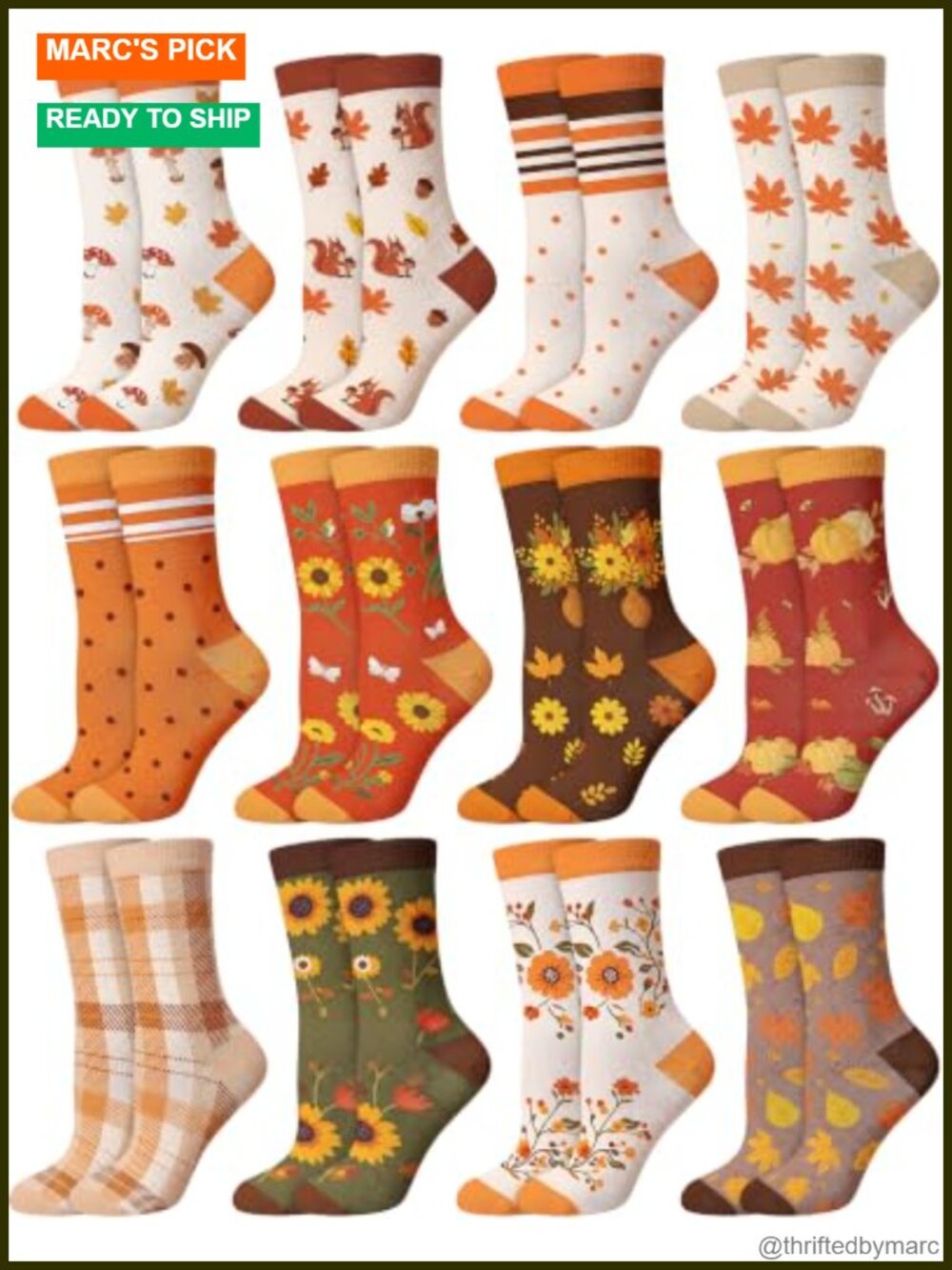 12 Pairs Fall Socks for Women Cozy Autumn Aesthetic Gift Set One Size